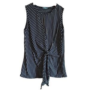 J. McLaughlin Cotton Blue & White Striped Faux Tie Front Wrap Top